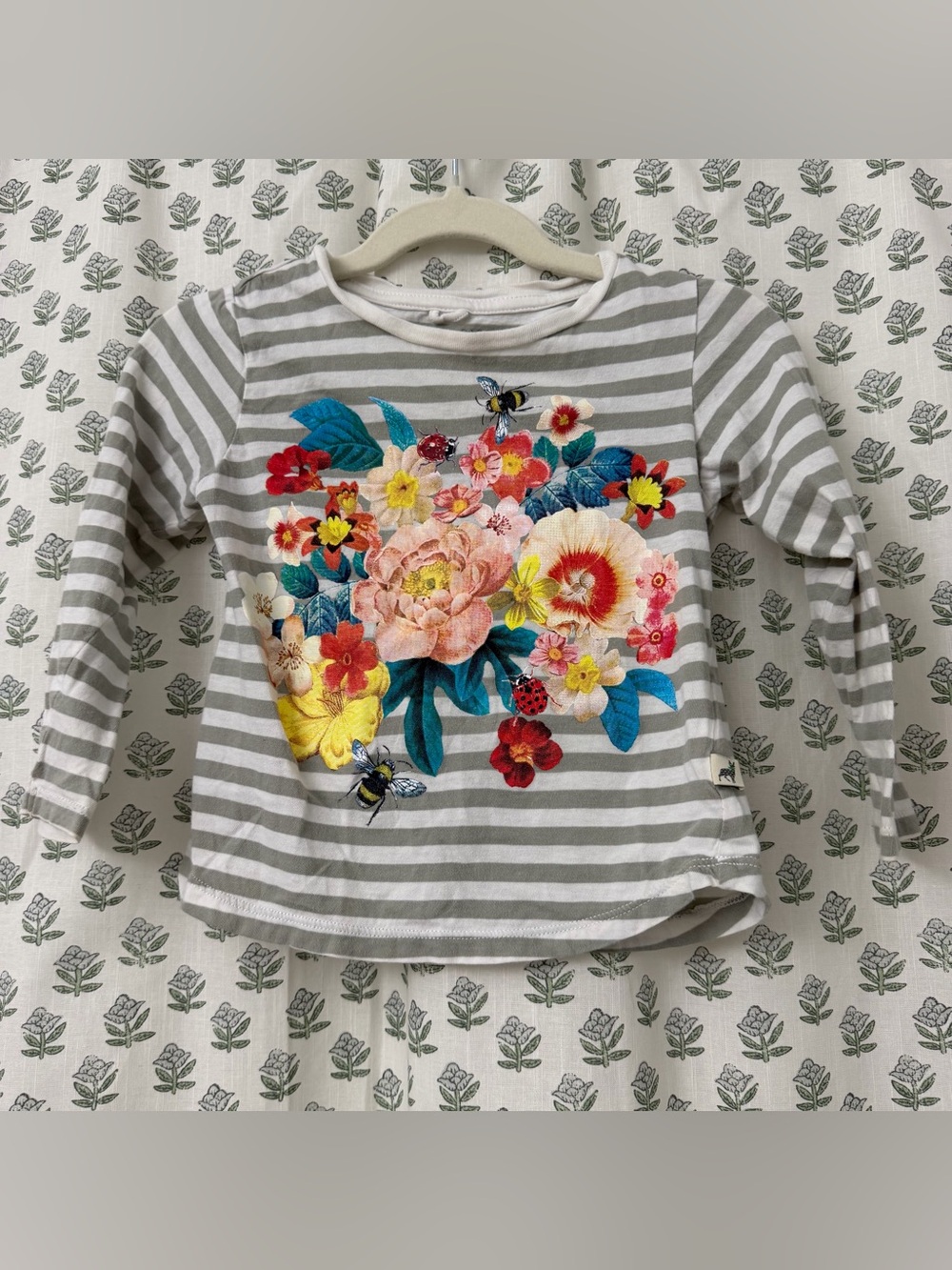 Stella McCartney Kids Gray & White Stripe Long-Sleeve Floral Tee
